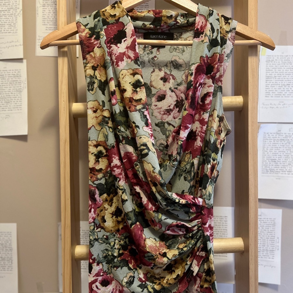 Deep V-Neck Sleeveless Top with Flower Patterns Made in the USA